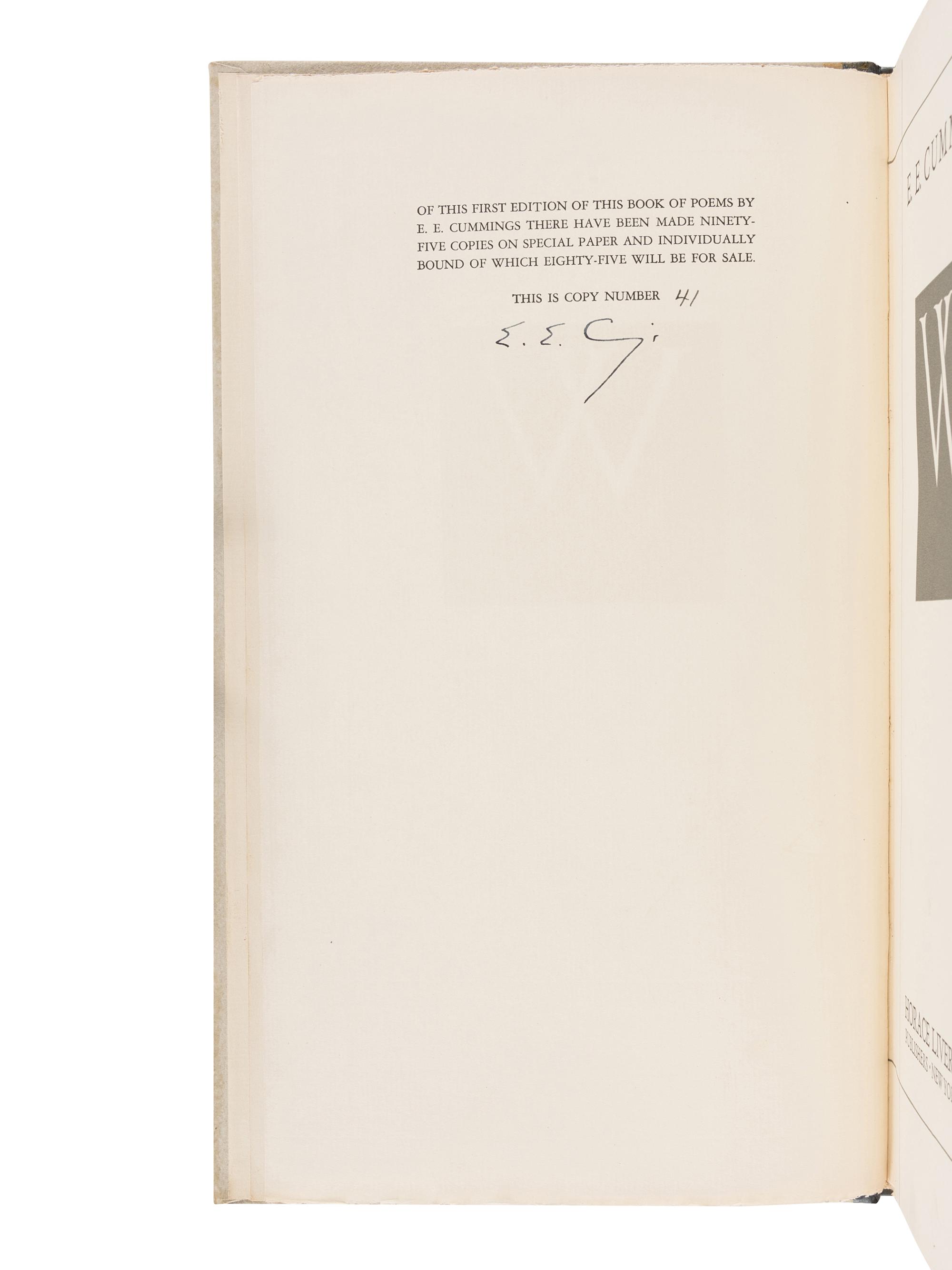 CUMMINGS, Edward Estlin (“e e cummings”) (1894-1962). W . New York: Horace Liveright Inc., 1931.