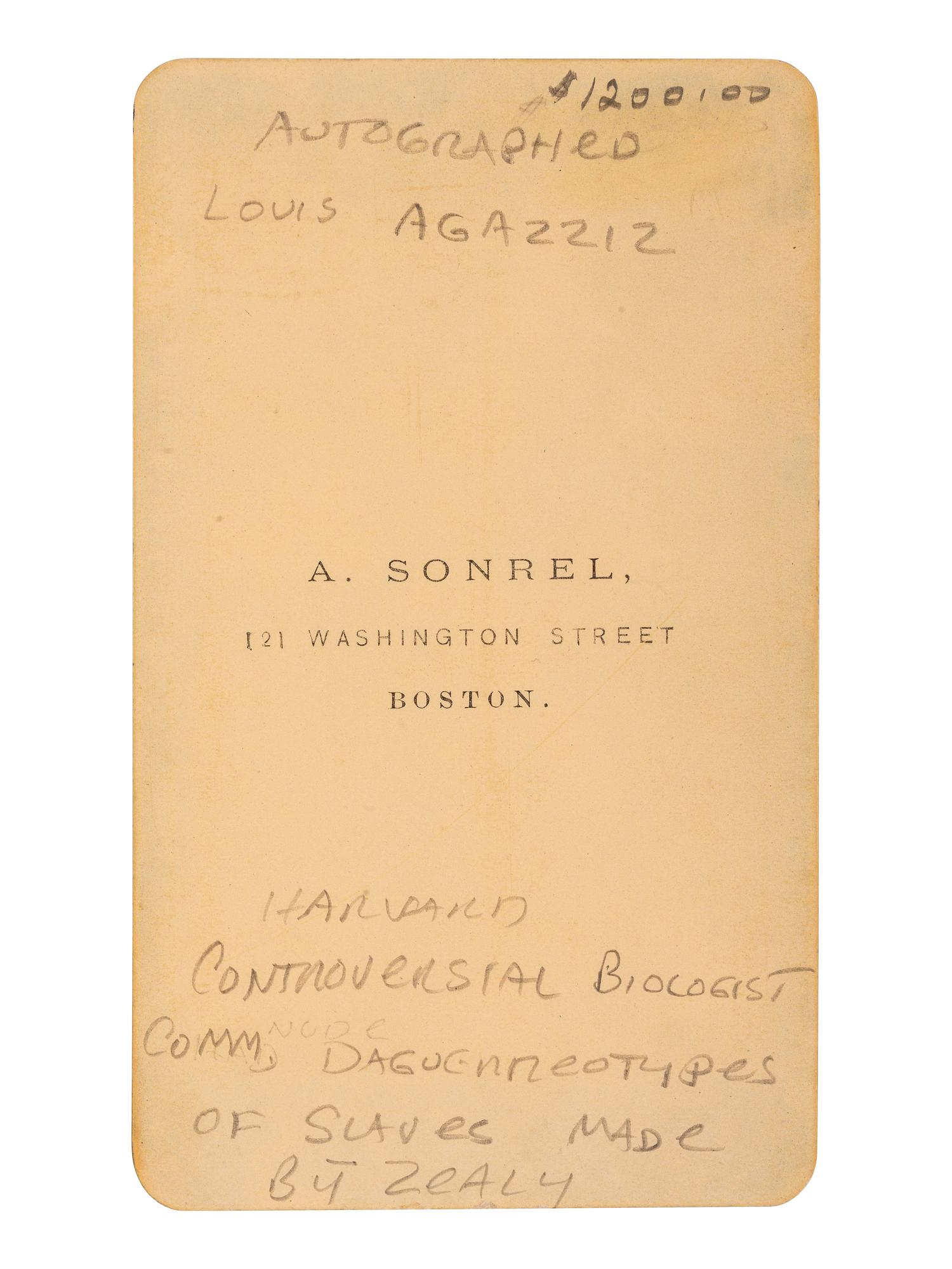 AGASSIZ, Louis (1807-1873). CDV signed ("L.E. Agassiz"). Boston: A. Sonrel, ca 1870s.