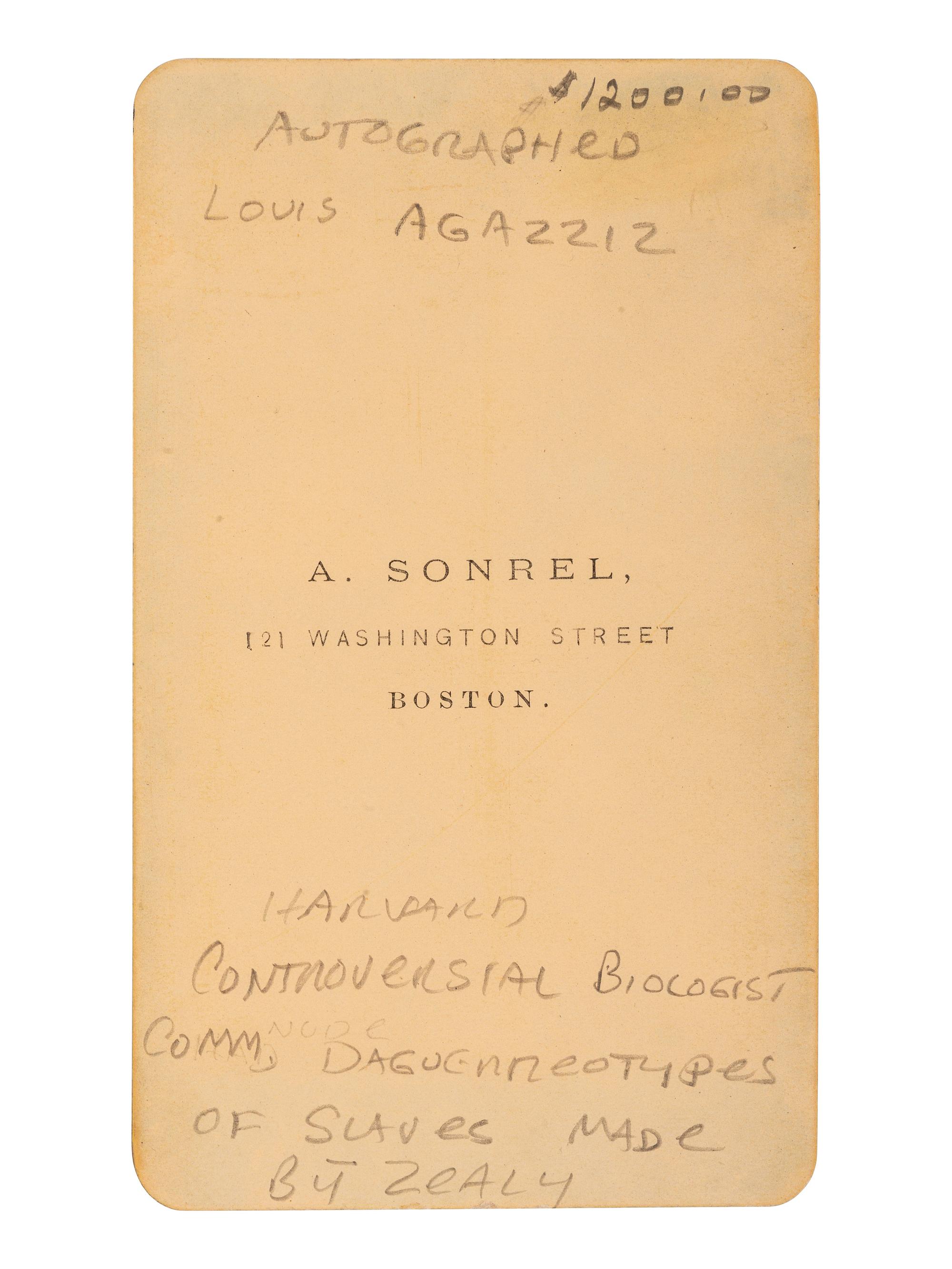 AGASSIZ, Louis (1807-1873). CDV signed ("L.E. Agassiz"). Boston: A. Sonrel, ca 1870s.
