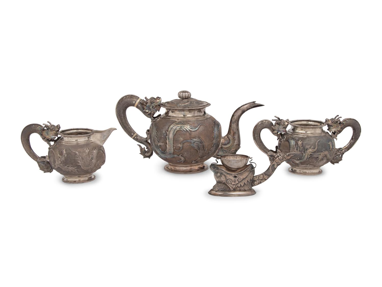 Four Chinese and Vietnamese Export Silver Tea Wares