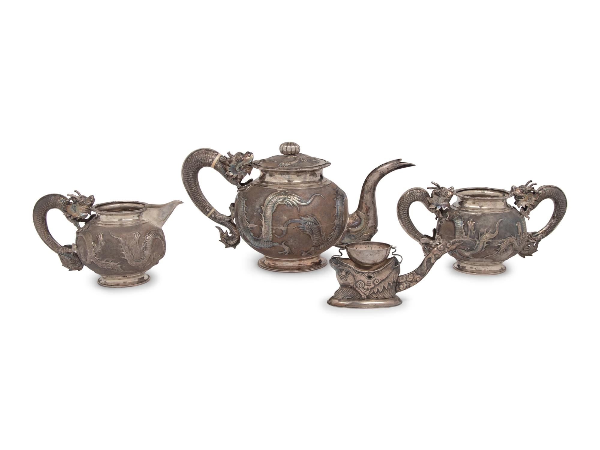 Four Chinese and Vietnamese Export Silver Tea Wares