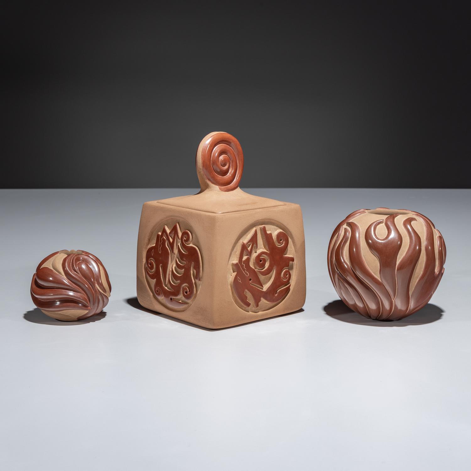 Carved Red and Tan Pottery