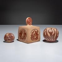 Carved Red and Tan Pottery