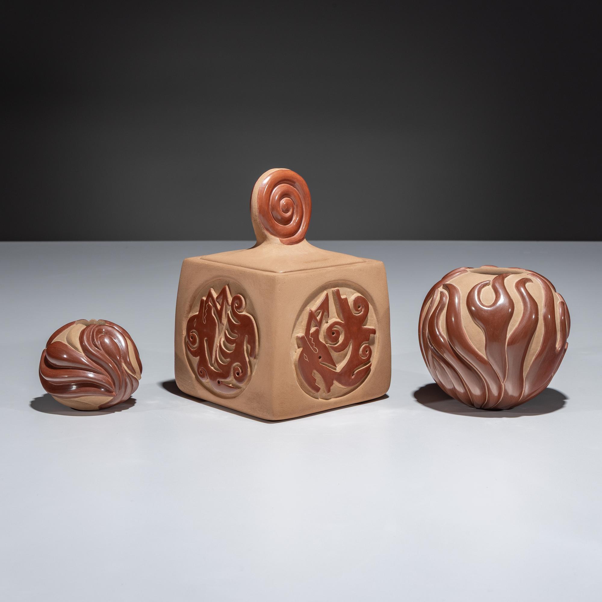 Carved Red and Tan Pottery
