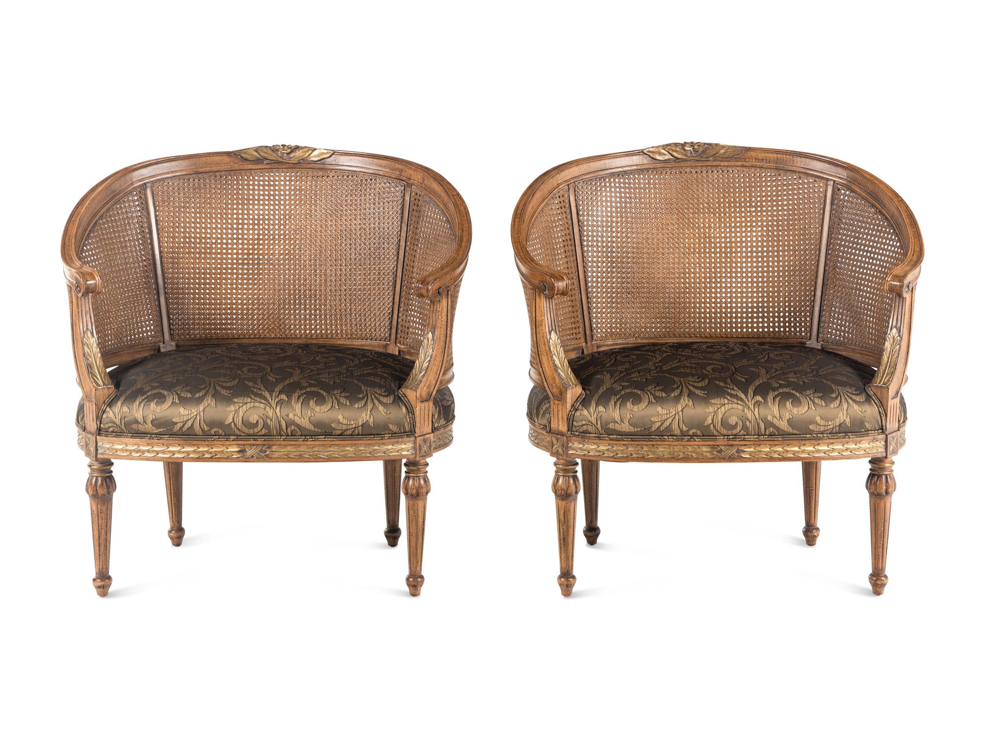 A Pair of Louis XVI Style Caned Bergères
