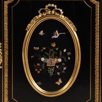 A Napoleon III Style Ebonized, Gilt Bronze and Pietra Dura Plaque Mounted Marble-Top Meuble d’Appui