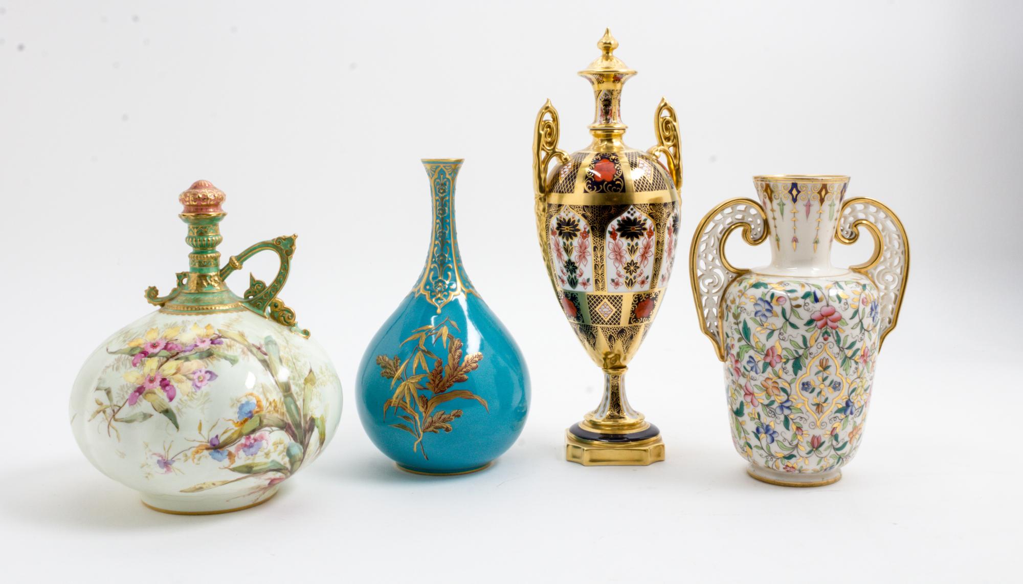 Four Royal Crown Derby Porcelain Articles Height of tallest 11 3/4 inches. — 19TH/20TH CENTURY