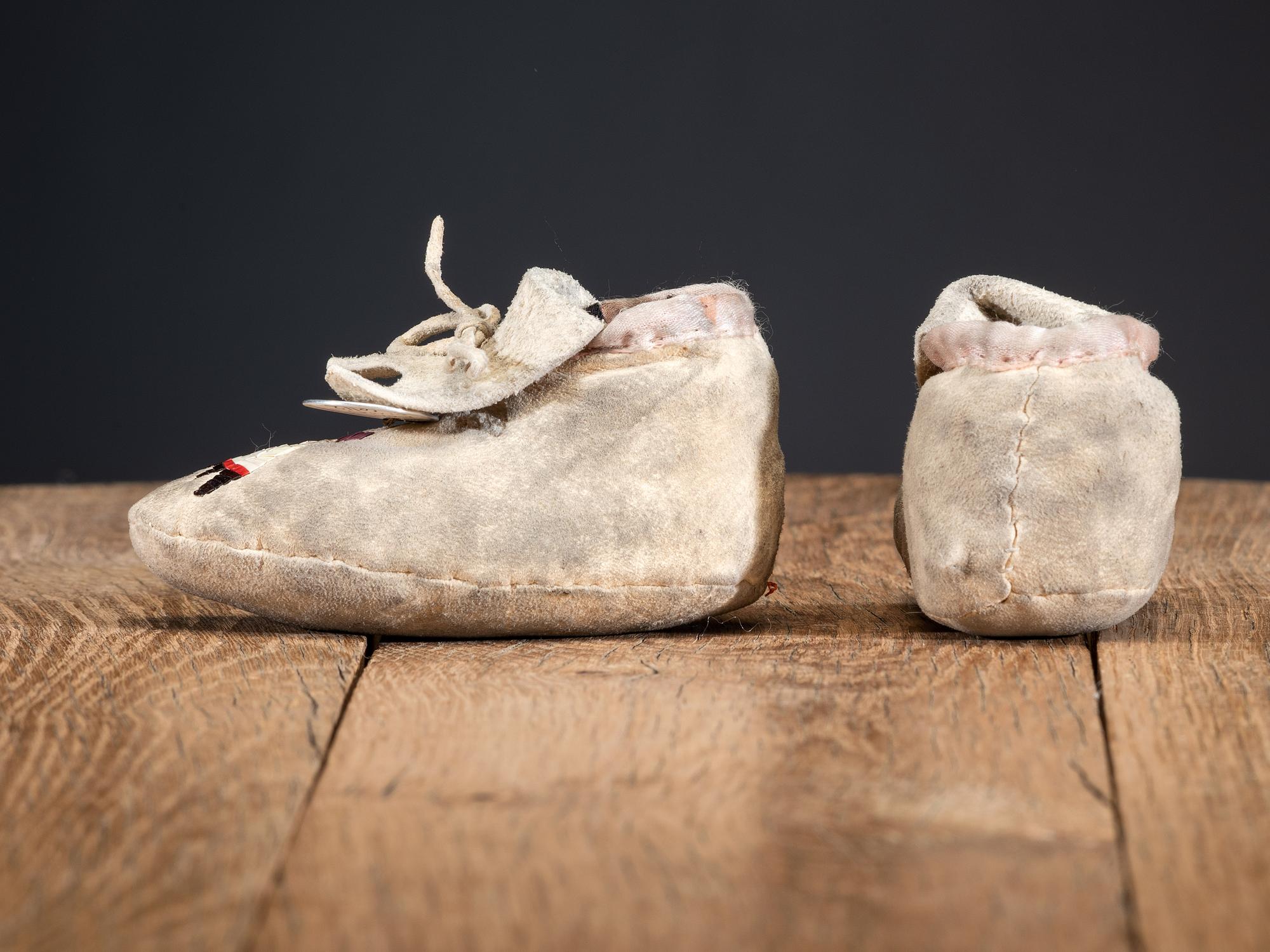 Fort Berthold Infant's Quilled Hide Moccasins