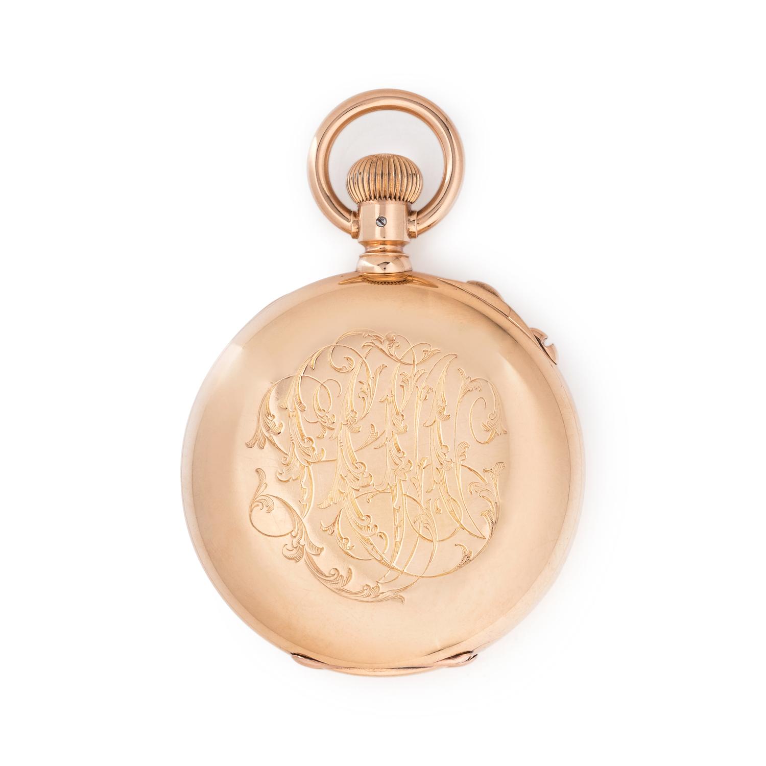 TIFFANY & CO., 18K YELLOW GOLD SPLIT SECOND CHRONOGRAPH OPEN FACE POCKET WATCH