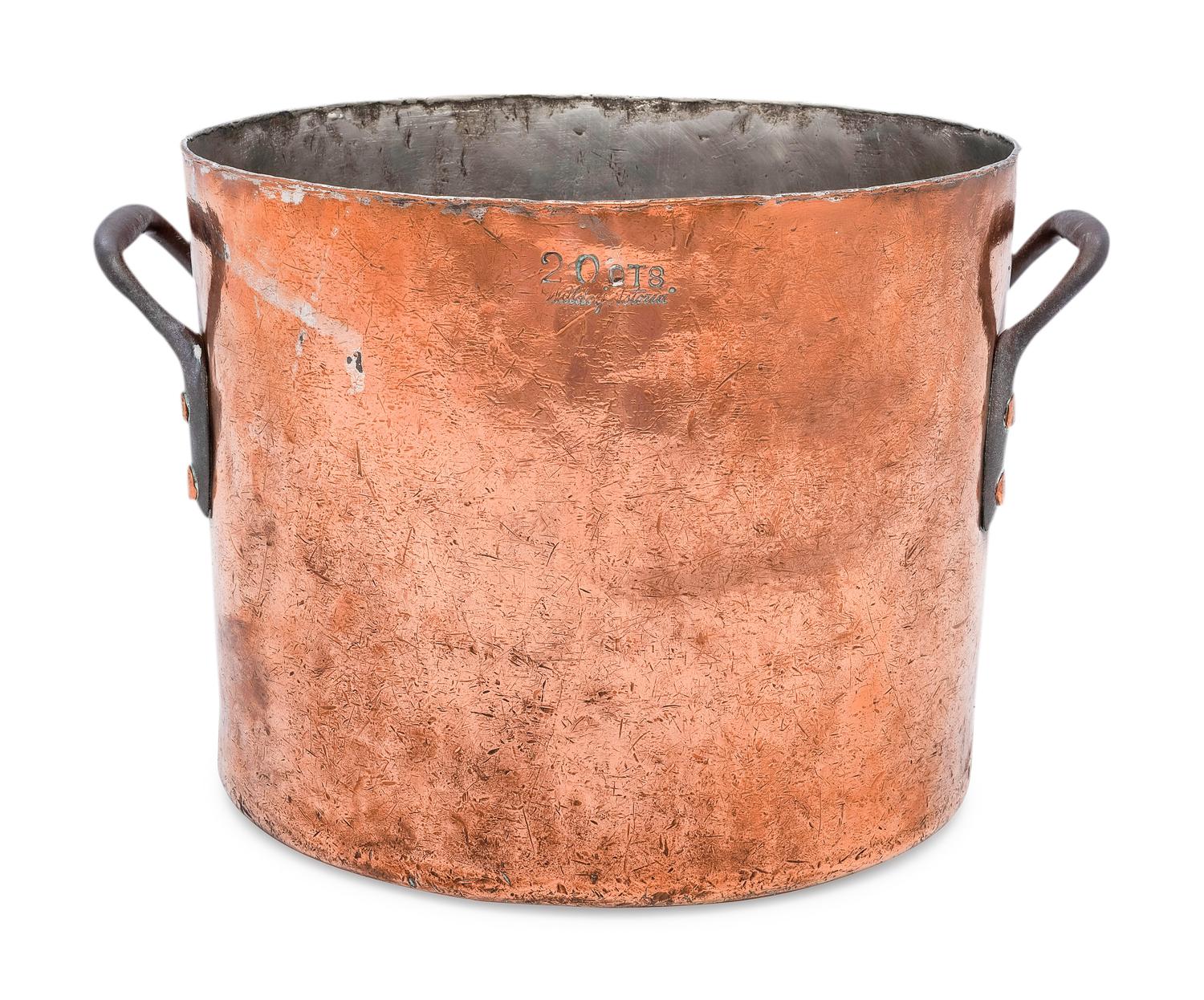 An American Copper Stock Pot with Iron Handles