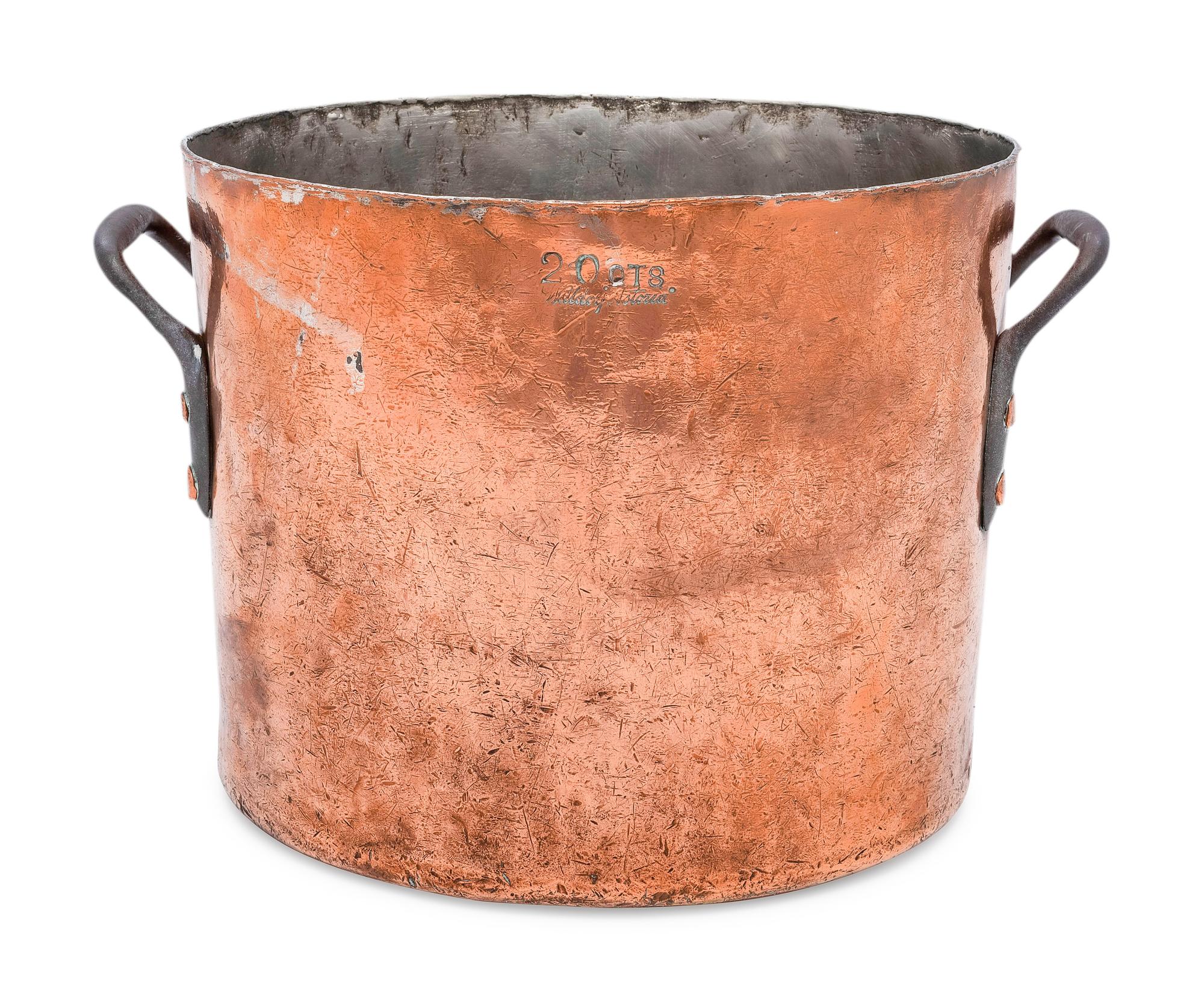An American Copper Stock Pot with Iron Handles