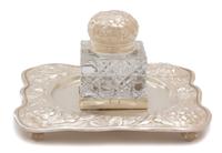 An American Silver and Cut-Glass Inkwell on Stand, 20th Century, Bigelow, Kennard & Co., Boston, MA,
