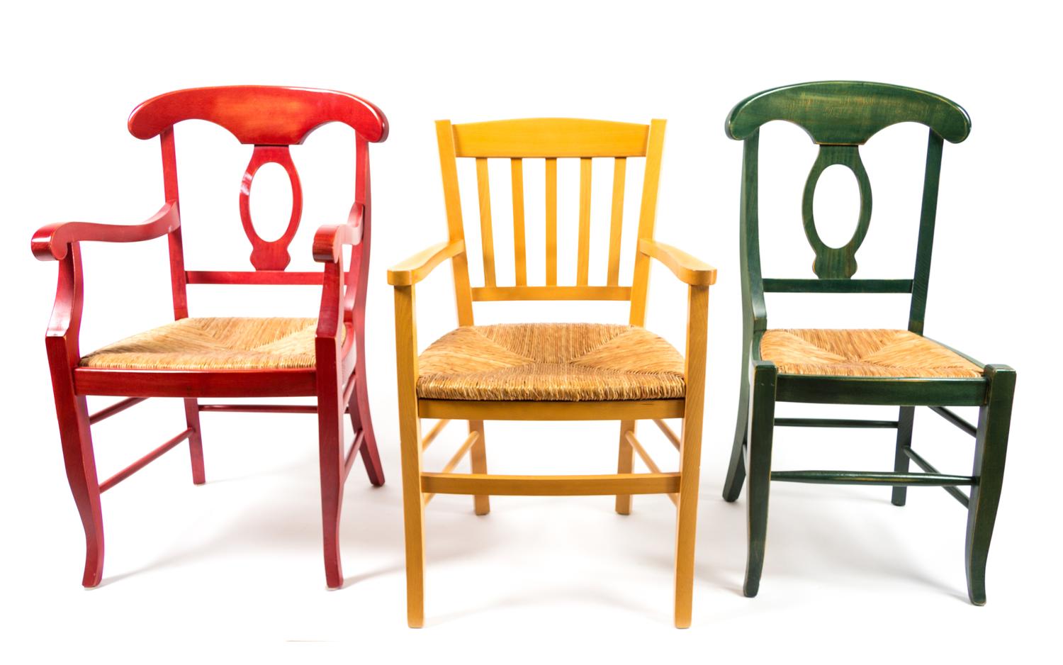 Three Painted Chairs Height of tallest 36 inches.