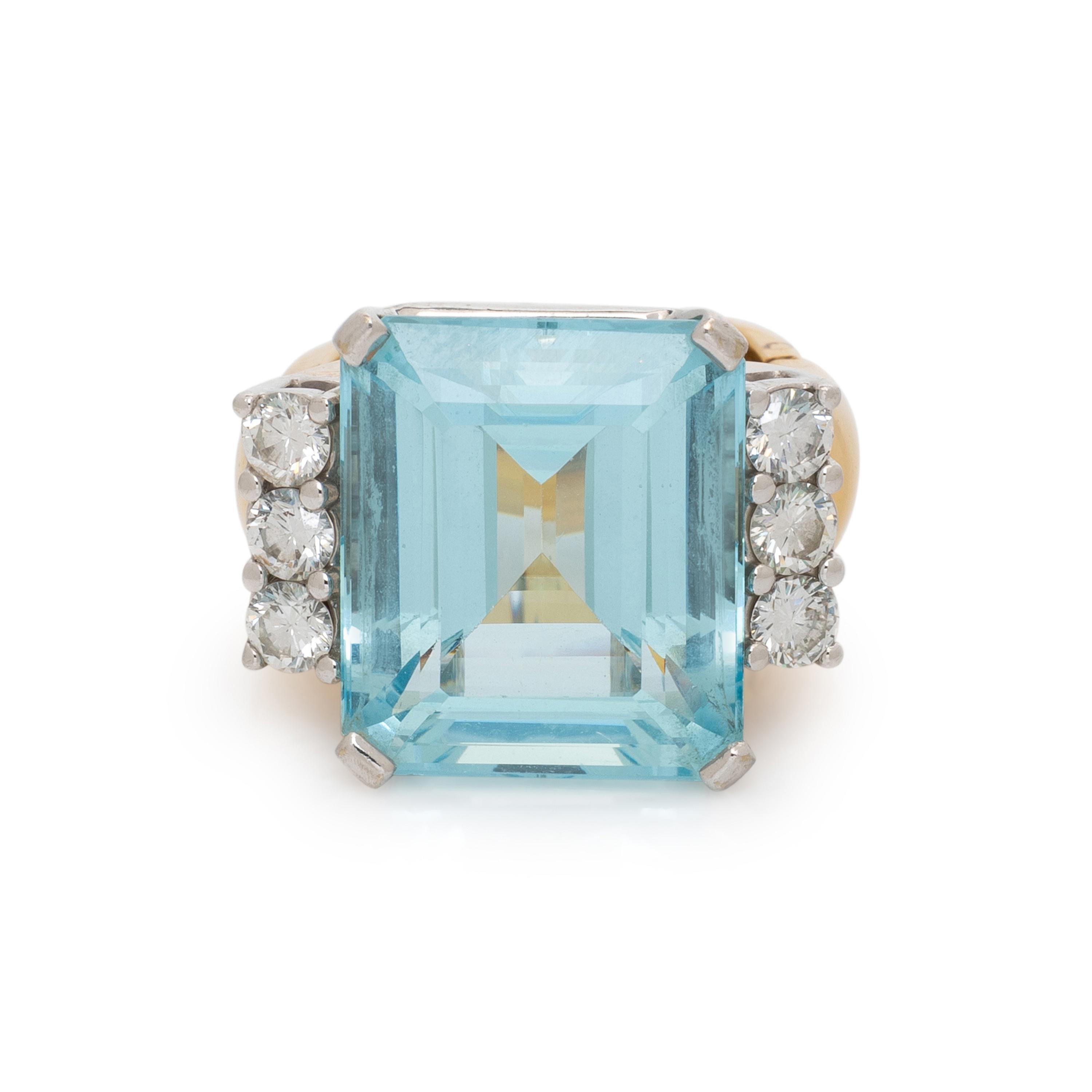 AQUAMARINE AND DIAMOND RING