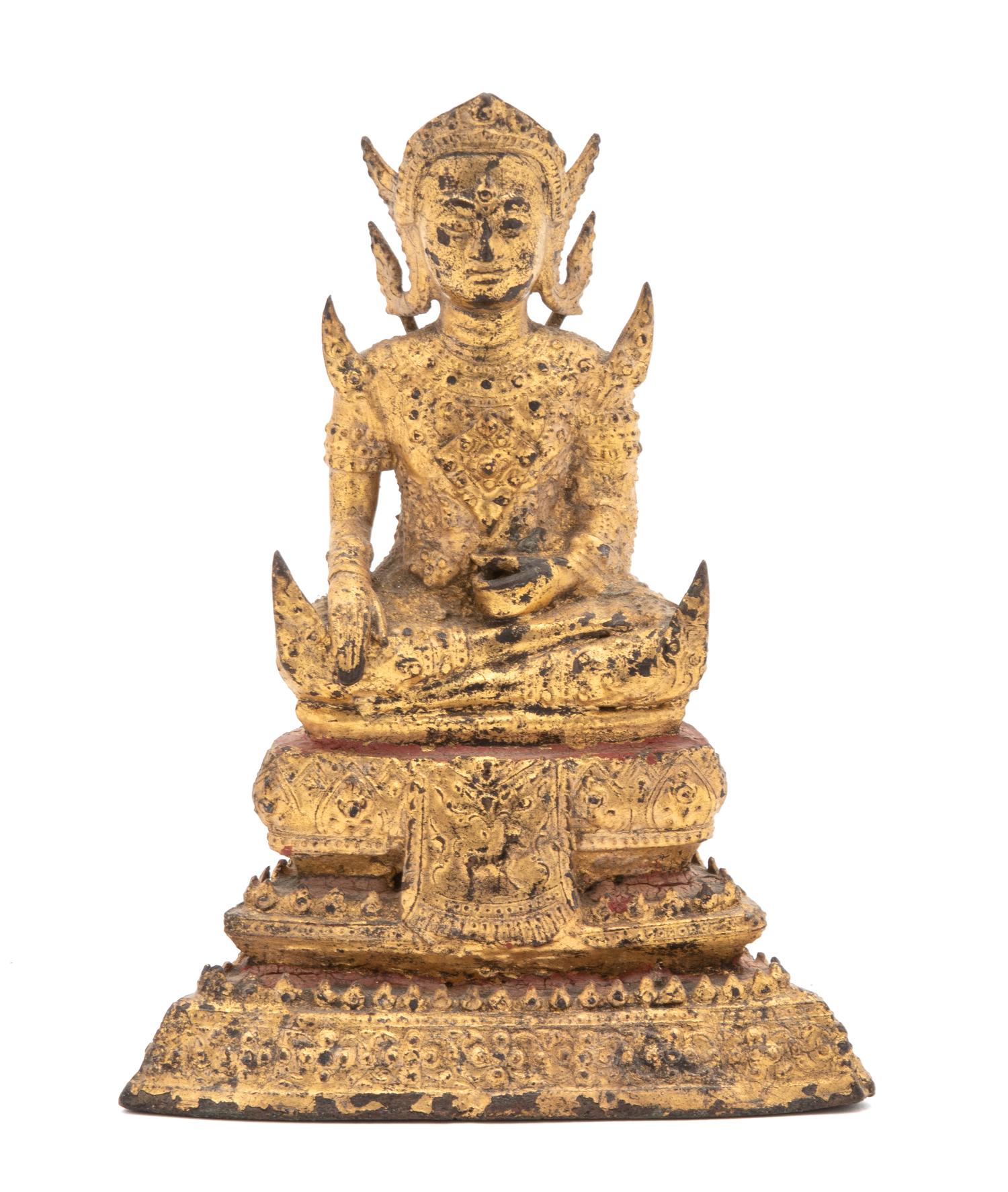 A Thai Gilt Bronze Figure of a Seated Bodhisattva Height 6 1/2 inches. — 19TH/EARLY 20TH CENTURY