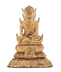 A Thai Gilt Bronze Figure of a Seated Bodhisattva Height 6 1/2 inches. — 19TH/EARLY 20TH CENTURY