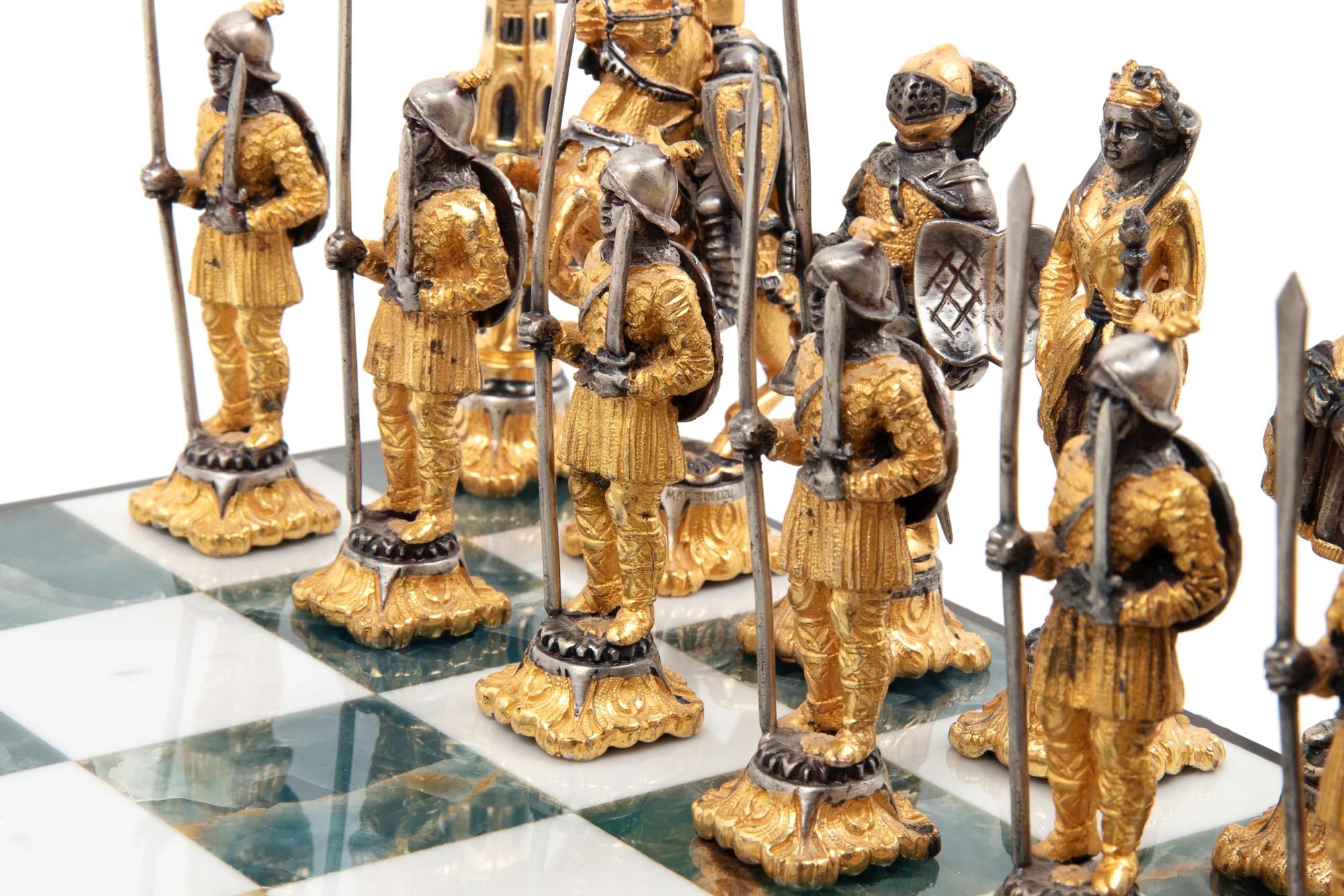 A Giuseppe Vasari Gilt and Silvered Bronze Medieval Chess Set