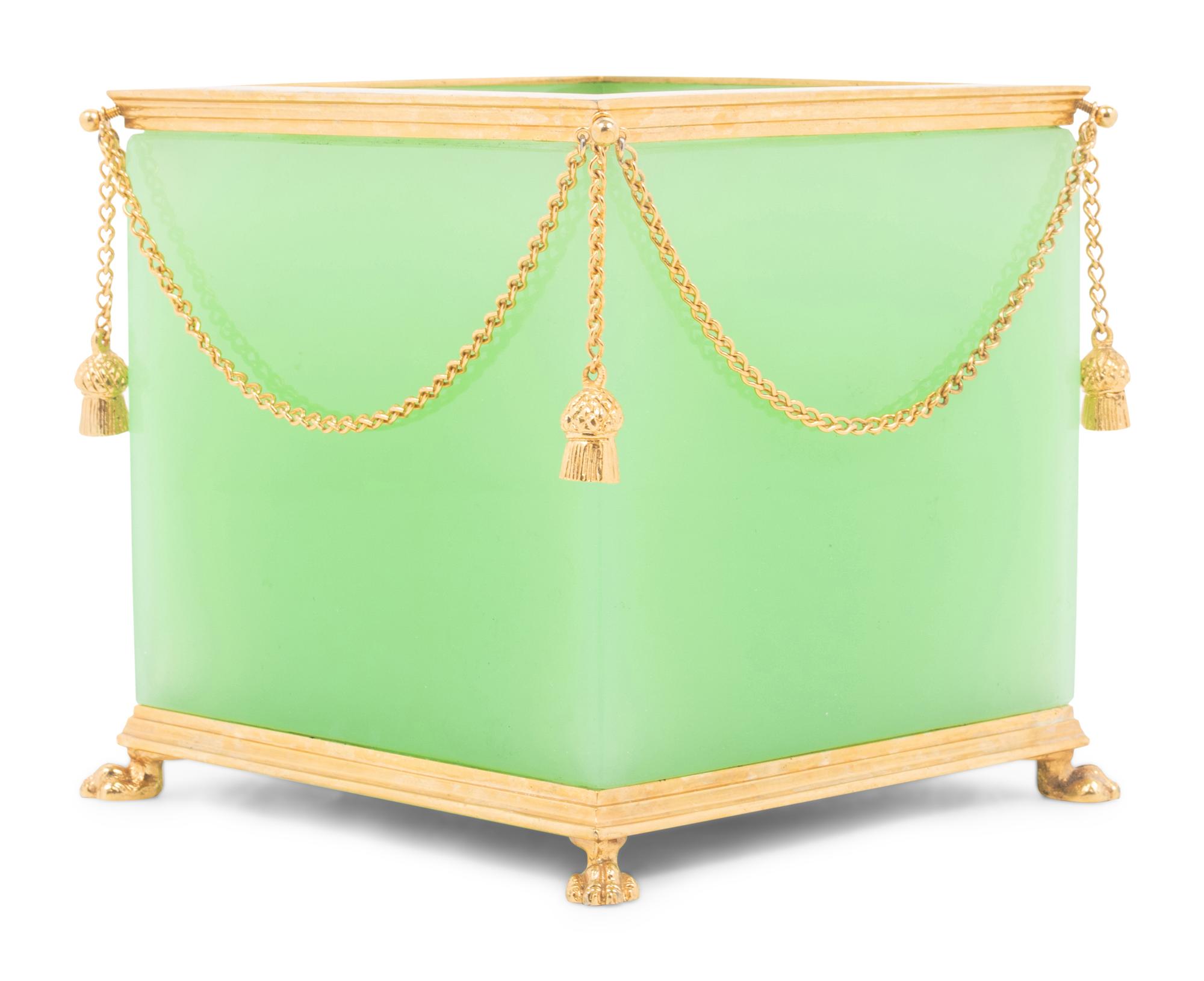 A French Gilt Metal and Green Opaline Glass Cache Pot