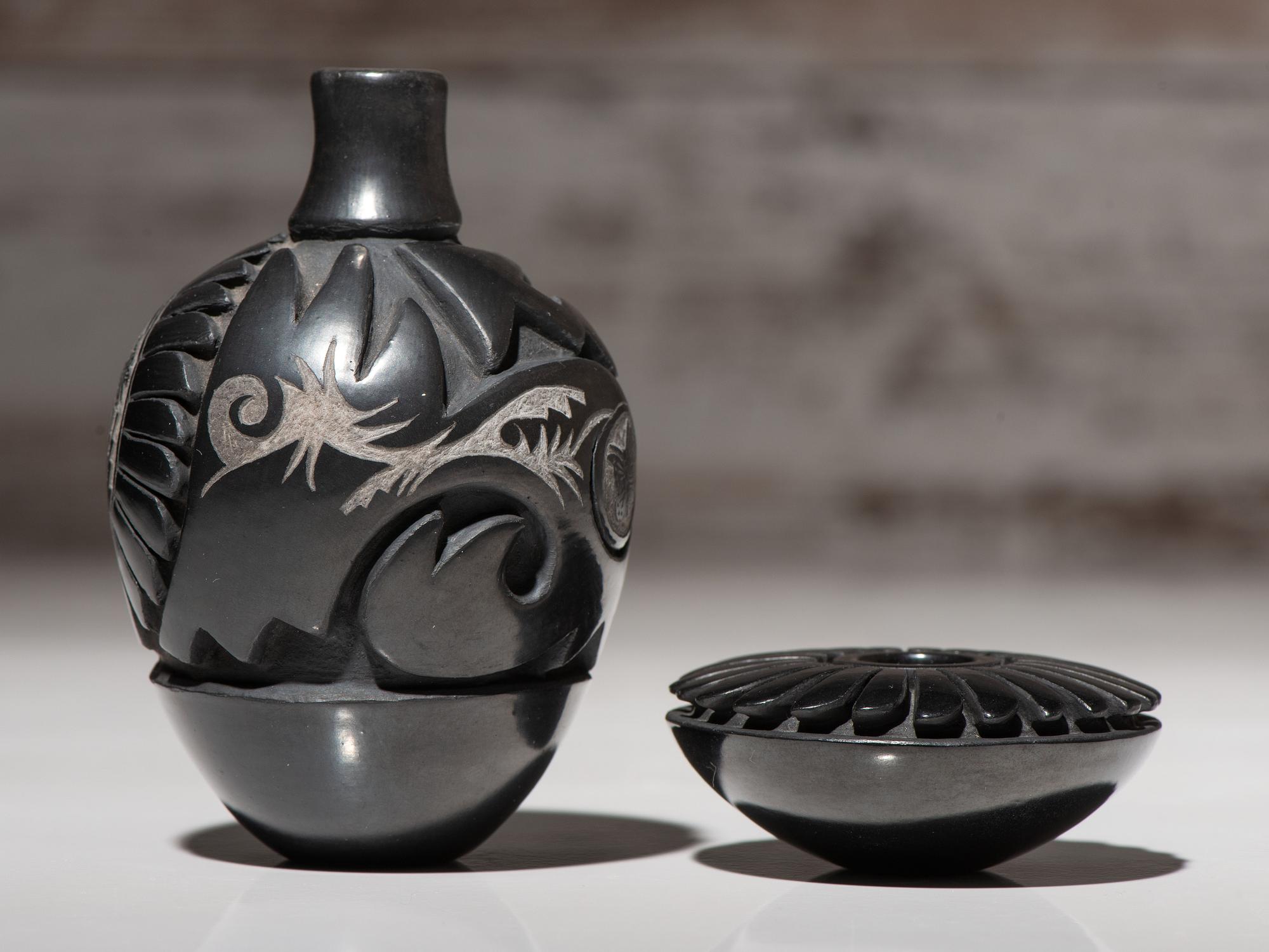 Carved Miniature Blackware Pottery
