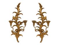 A Pair of Italian Carved Giltwood Two-Light Sconces