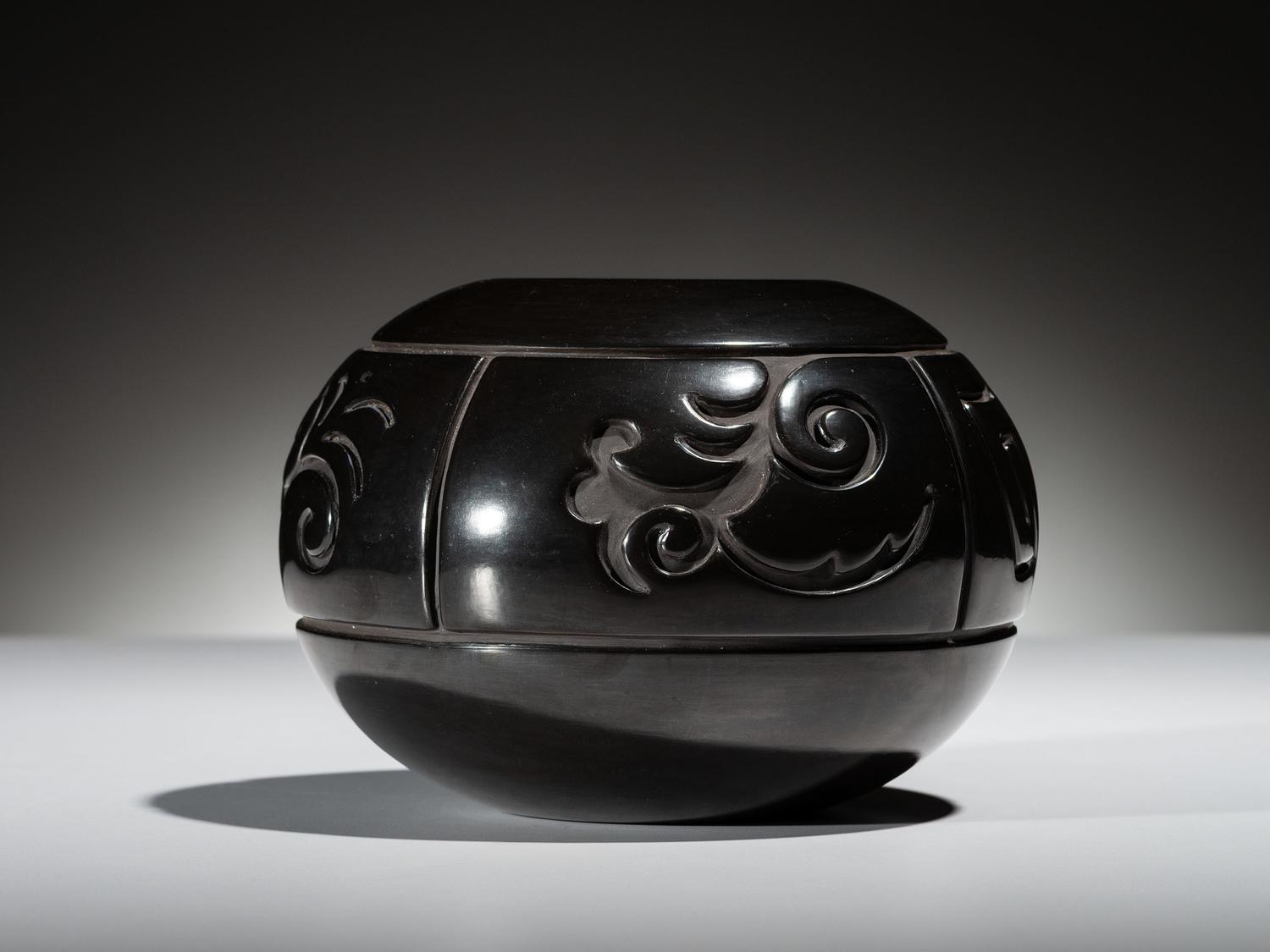 Carved Blackware Pottery Jar