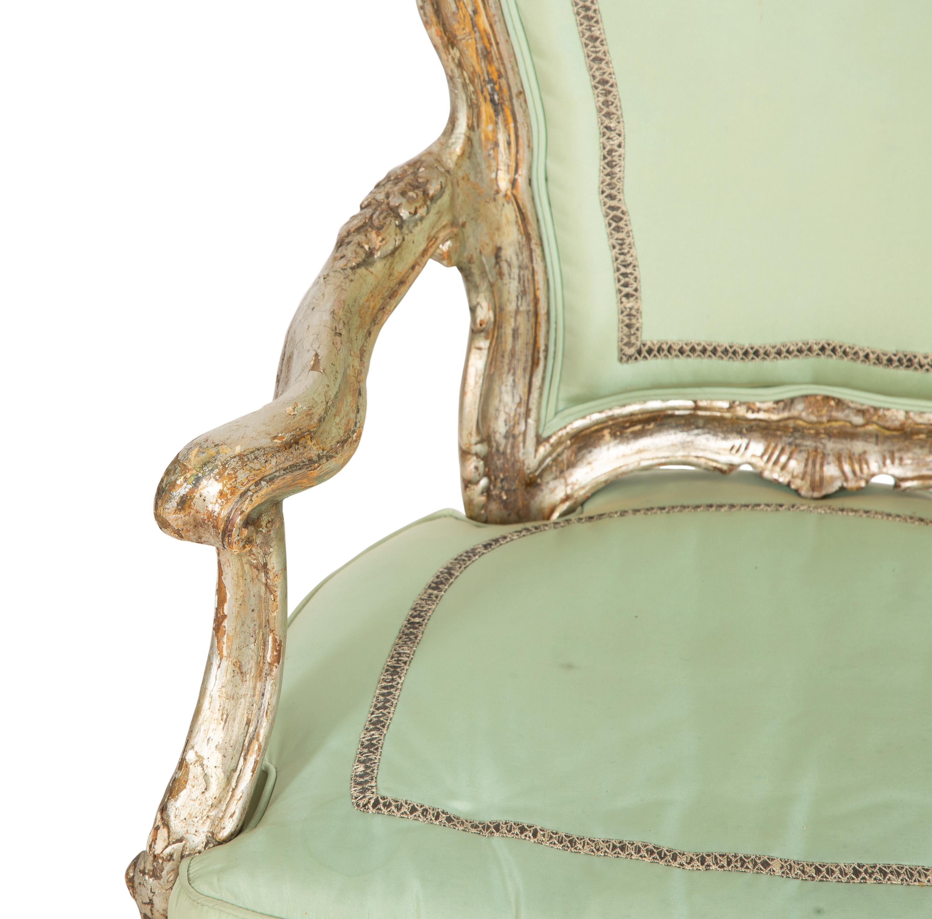 A Venetian Silvered Open Armchair