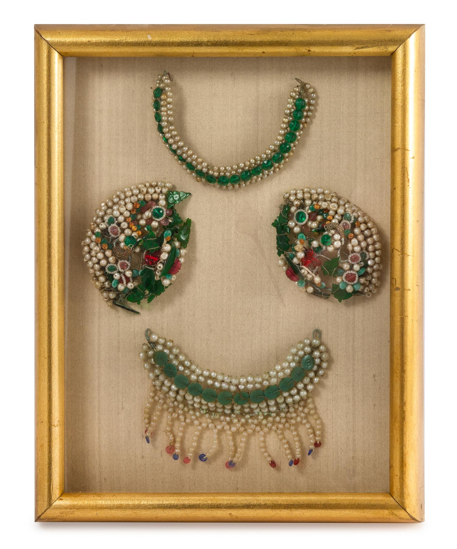 Four Chinese Hardstone and Pearl Seeds Inset Jewelry Length of largest 5 inches. — 19TH CENTURY