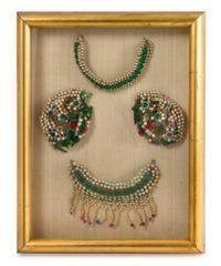 Four Chinese Hardstone and Pearl Seeds Inset Jewelry Length of largest 5 inches. — 19TH CENTURY