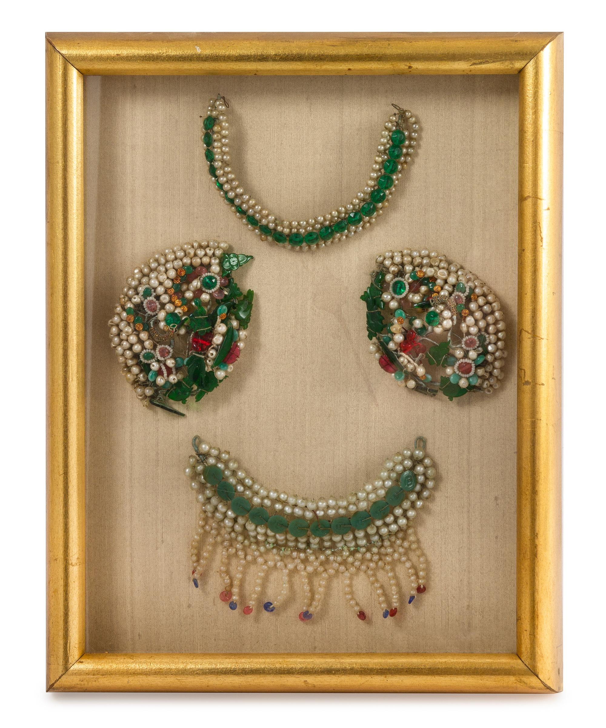 Four Chinese Hardstone and Pearl Seeds Inset Jewelry Length of largest 5 inches. — 19TH CENTURY