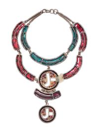 Hanae Mori Silvertone and Enamel Necklace, 1990-2000s