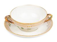 A Set of Royal Copenhagen Flora Danica Porcelain Cream Soup Bowls and Underplates