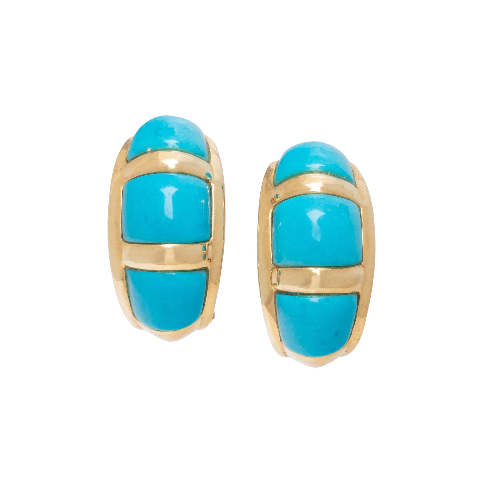 TREATED TURQUOISE AND YELLOW GOLD CLIP EARRINGS