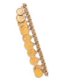 YELLOW GOLD AND COIN CHARM BRACELET