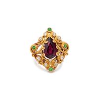 AMETHYST, GREEN GARNET AND DIAMOND RING