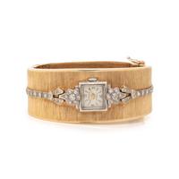 LUCIEN PEDRE, PLATINUM AND YELLOW GOLD BANGLE BRACELET WATCH