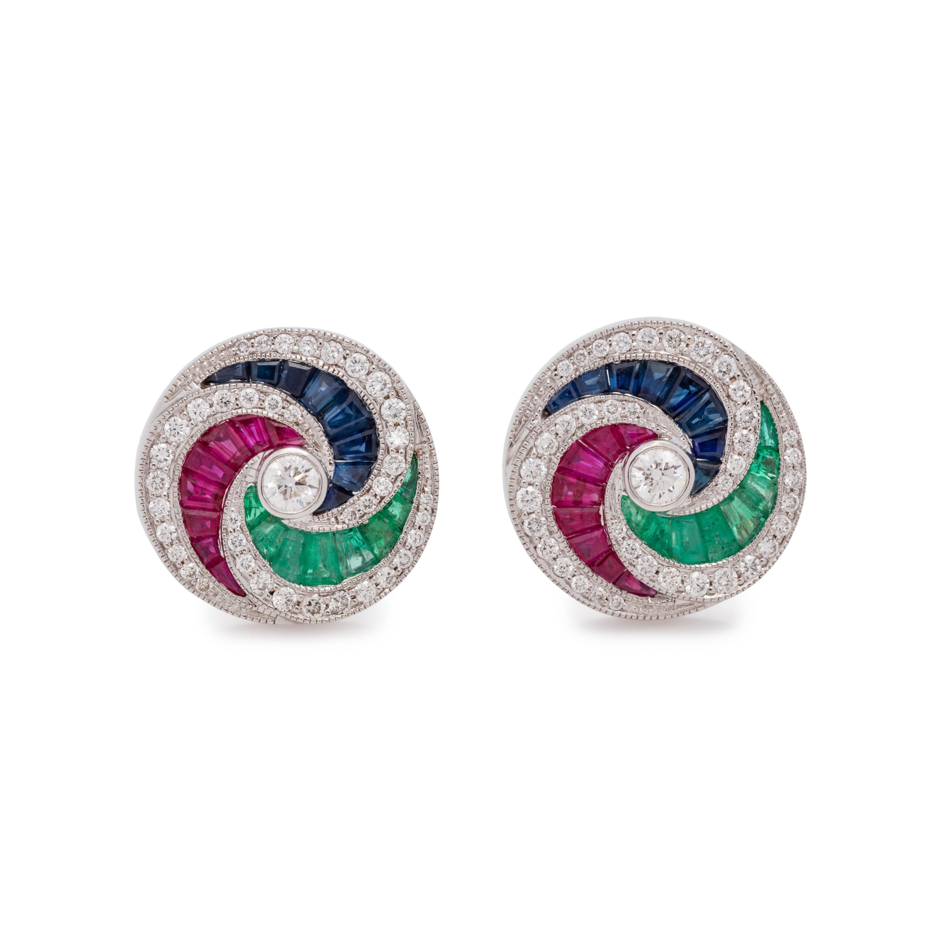 MULTIGEM AND DIAMOND STUD EARRINGS