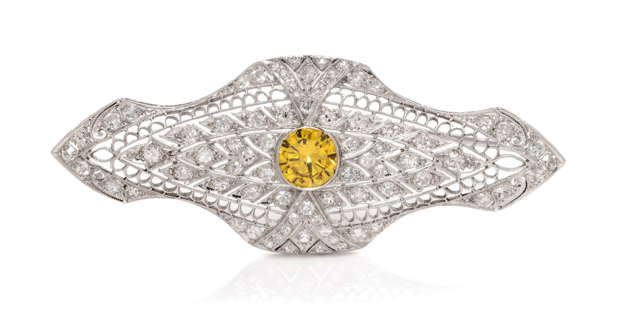 A Platinum, Colored Diamond and Diamond Brooch, 6.50 dwts.