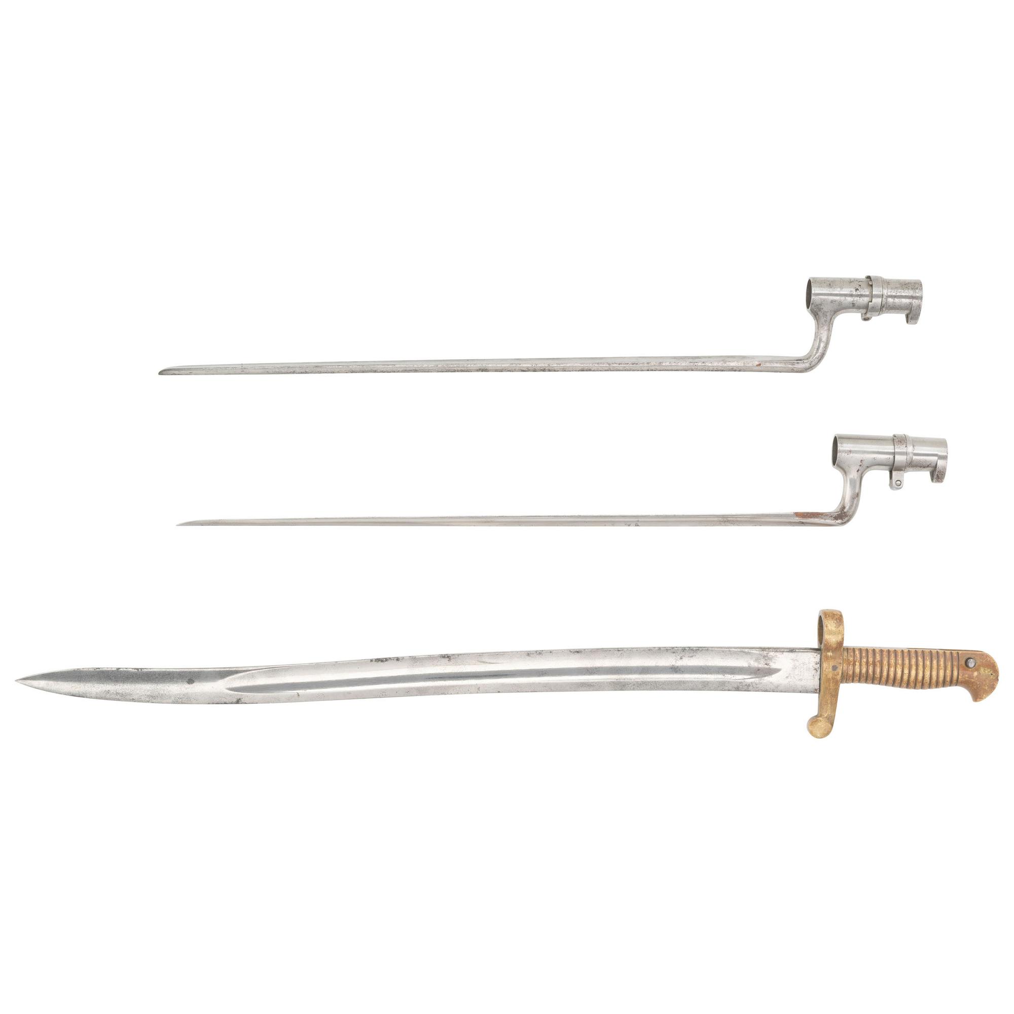 Two Spencer Rifle Socket Bayonets and a Sharps Rifle Saber Bayonet