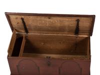 A Chippendale Red and Black Paint Decorated Wrought-Iron Mounted Poplar Blanket Chest