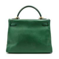 An Hermes 32cm Green Leather Kelly Bag, 12 1/2 x 9 x 4 1/2 inches.