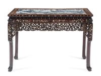 A Chinese Export Marble Inset and Mother-of-Pearl Inlaid Rosewood Table — 19TH/20TH CENTURY