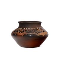 Black and Tan Sgraffito Pottery Jar, Geometric Elements