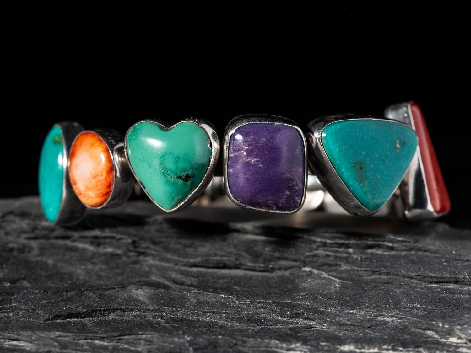 Sterling Silver Bangle Bracelet, with Inlay