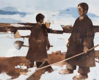 Jean Claude Bourgeois (French, 1932-2011) — Shovelling Snow