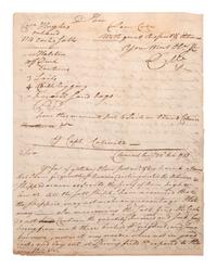 [REVOLUTIONARY WAR]. Manuscript document signed ("D.M."?), to Captain Colville? Claverack, NY, 22 October 1781.