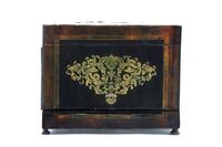 A Napoleon III Brass Inlaid Calamander Cave a Liqueur, Width 12 5/8 inches.
