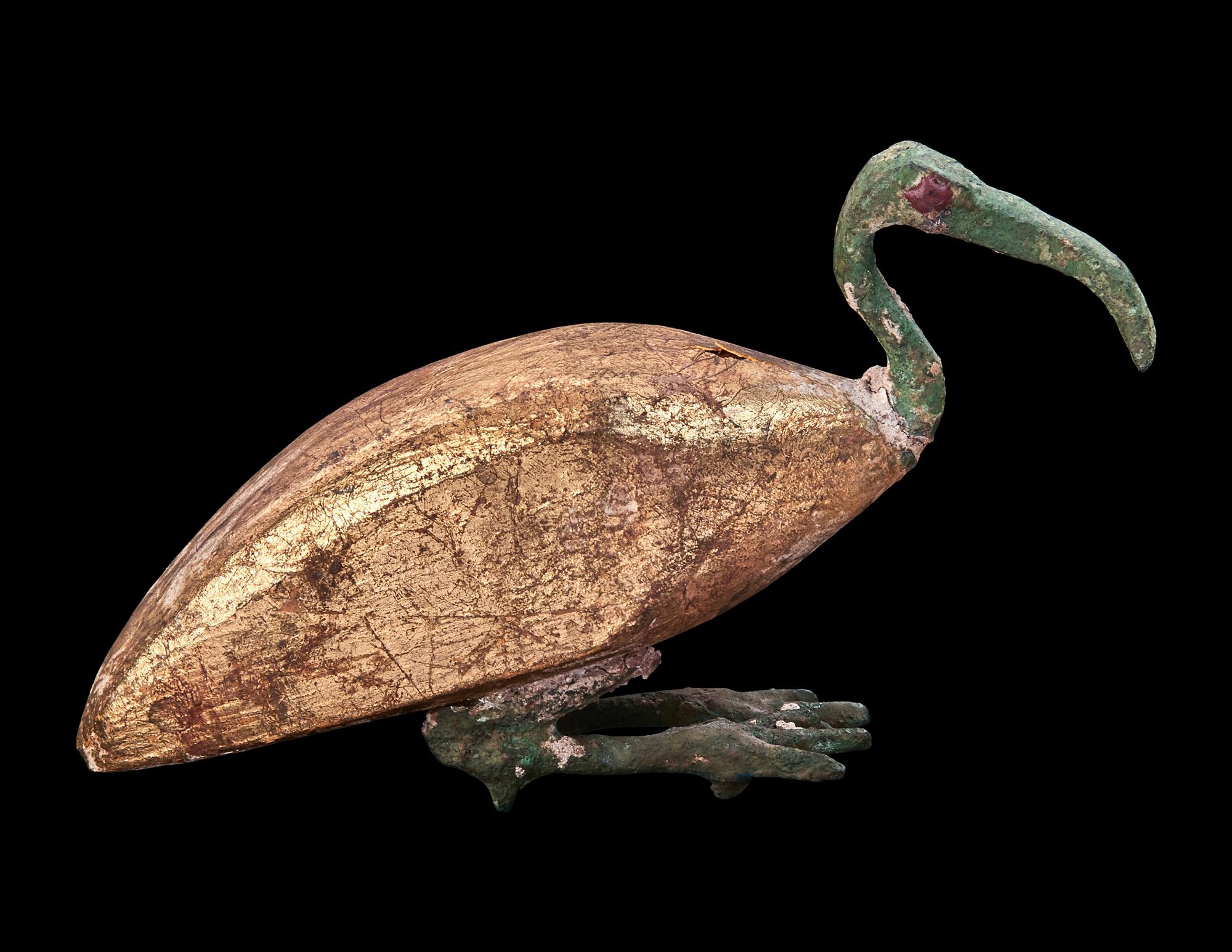 An Egyptian Gilt Wood and Bronze Ibis