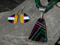 Multi-strand Necklace Featuring a Mosaic Inlay Pendant, with Matching Earrings