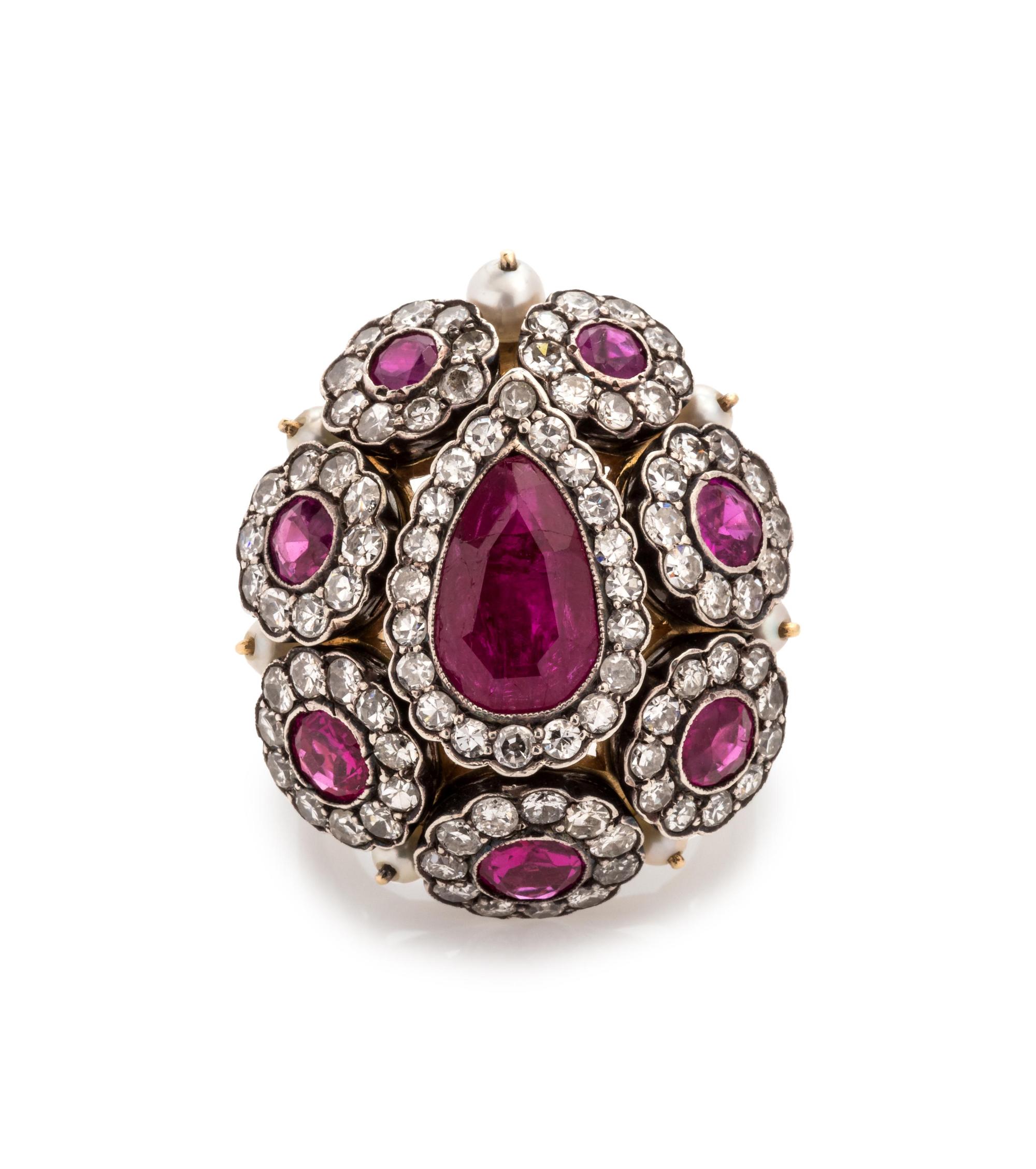 Ruby, Diamond and Cultured Pearl Ring