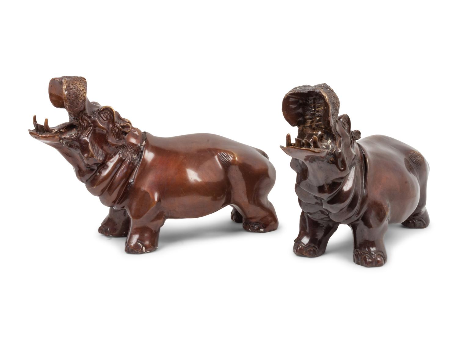 A Pair of Bronze Hippopotamus